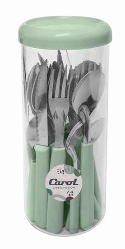 [1672] JUEGO DE CUBIERTOS 24 PIEZAS, EN FRASCO -- TIZA