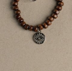 [1746] PULSERA MADERA MARRON CON OJO TURCO